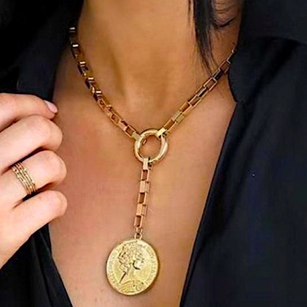 Gold Coin Pendant Charm Necklace